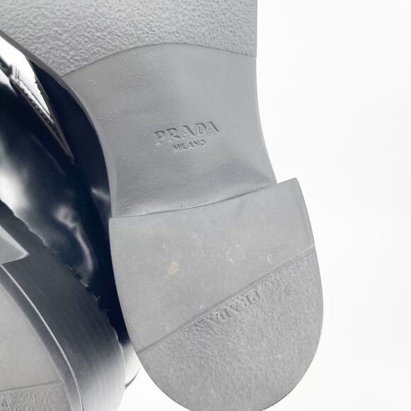 Prada Black Brushed Leather Chocolate Chunky Triangle Logo Loafer size IT 36 - Picture 13 of 15